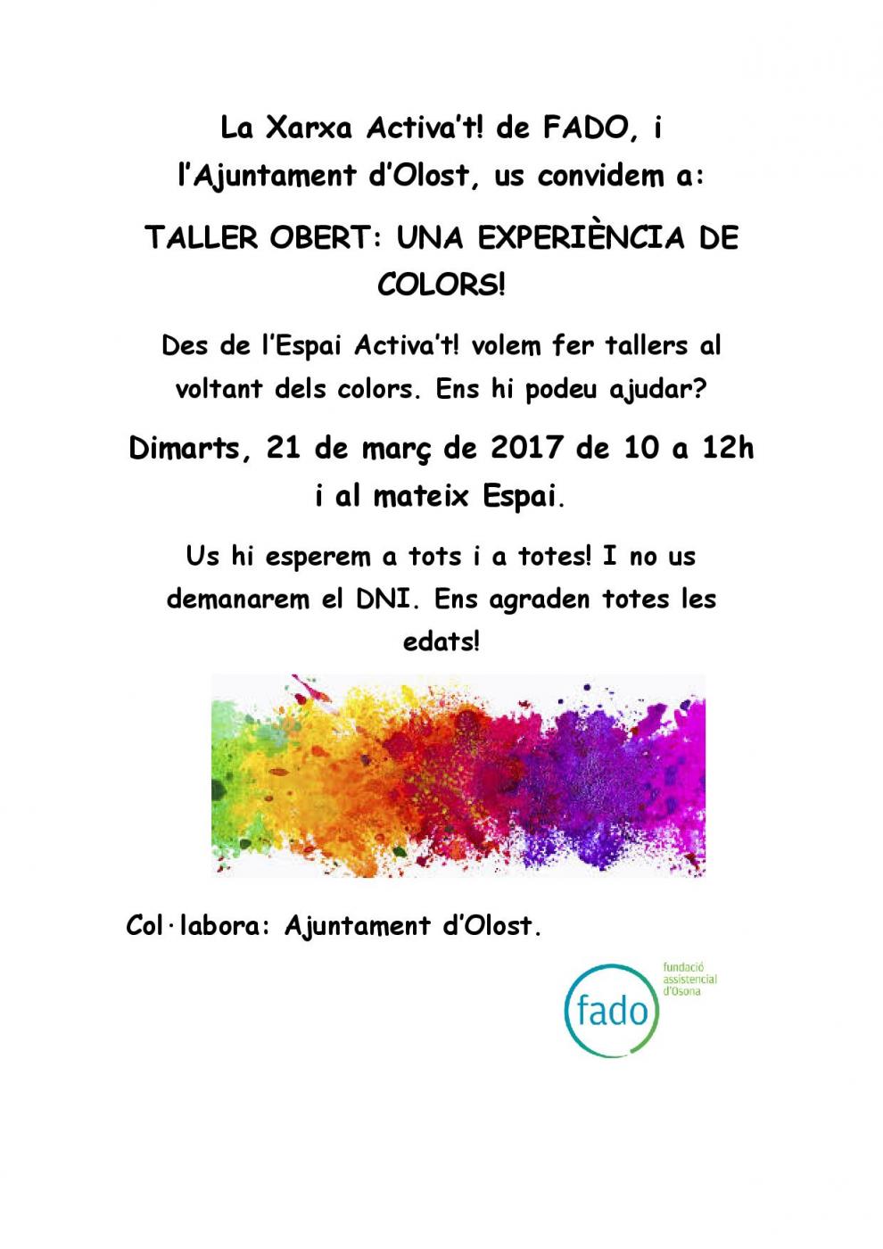 Taller obert de La Xarxa Activa’t! de FADO: Una experiència de colors
